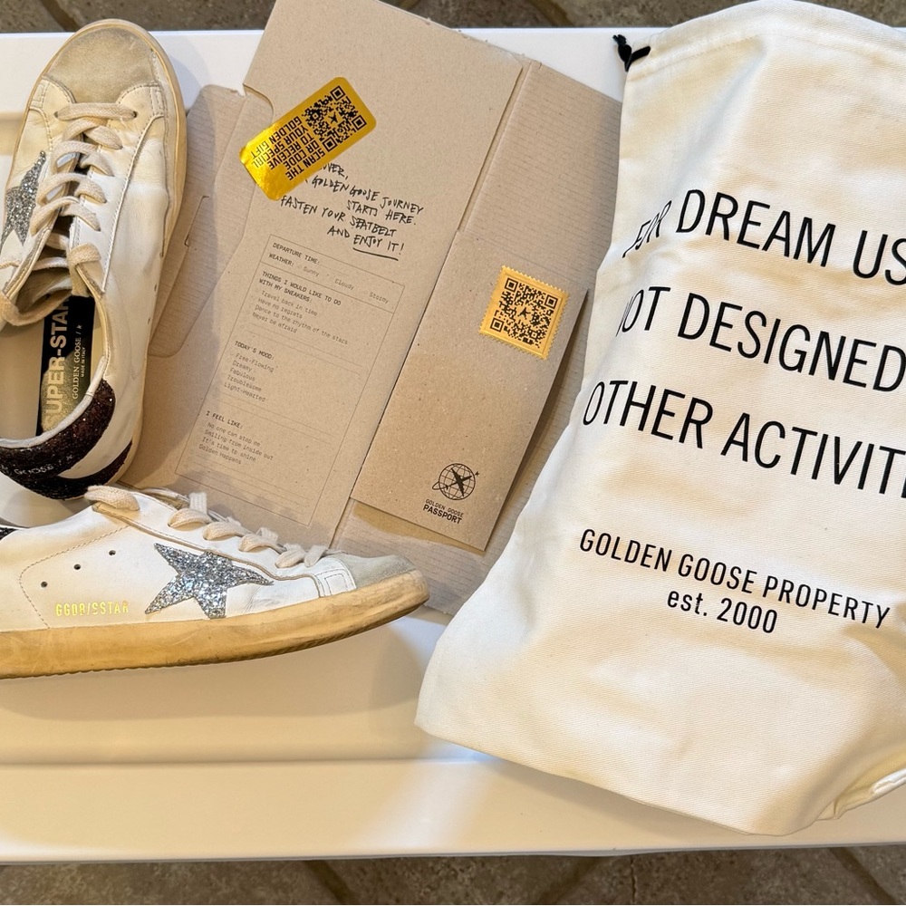 Golden Goose Superstar Sneakers with Black and Silver Glitter